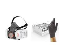 JSP Force®8 Half-Mask with PressToCheck™ P3 Dust Filters, Size Medium & Unigloves Black Pearl Nitrile GP0033 Examination - Powder Free and Latex Free Disposable Gloves, Box of 100 Gloves, Medium