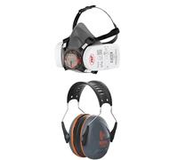 JSP Force 8 Half-Mask with PressToCheck Size Medium, safety standards EN 140 / EN 143 Sonis Compact Adjustable Ear Defenders - SNR 32 - (AEB030-0AY-000), grey/orange, one size
