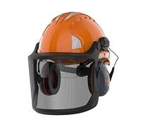 JSP Safety EVOGuard M2 Forestry Helmet System with SNR 31 Sonis Compact Helmet Mounted Ear Defenders and EN 1731 S Mesh Visor (AKE24A-400-800), Orange