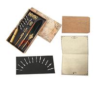 Jspondivague Feather Pen Set with Metal Carved Pen Holder, Retro British Writing Suit Including Dip Pen and Wax Seal Stamp, Elegant Gift Box for Teachers Couples Elders (SP248035R dark green)