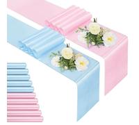 Jspupifip 12 Pcs Pink Blue Table Runner,72 Inch Satin Table Runner for Baby Shower Gender Reveal Baby Blue Pink Silk Satin Table Runner for New Year Valentines Day Wedding Banquet Birthday Party