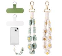 Jspupifip 2 PCS Boho Macrame Phone Wrist Strap, Cute Cell Phone Lanyard with Tether Tab Floral Smartphone Wristlet Bracelet Keychain Anti Theft Strap for Women Girls(White+Green)