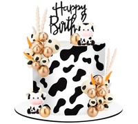 Jspupifip 25 PCS Golden Orange Cow Cake Decorations, Fall Birthday Cow Cake Topper with Miniature Figurines, Farm Animal Cake Topper for Baby Shower, Thanksgiving, Cow Theme Decorations