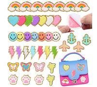Jspupifip 40 Pcs Cute Chenille Embroidered Stick on Patches,Self Adhesive Glitter Chenille Rainbow Heart Iron Letters Patches Applique Sew Fabric Stickers for Backpacks Clothes Hat Repair Decor