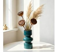 JSPYFITS Glass Hydroponic Flower Vase, 7 Inches Colored Glass Bubble Vase for Flower, Three-Layer Glassvase Funky Vase for Home/Office/Weddings/Party Table Flower Decor (Dark Green)