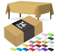 JSQBSECL 14 Pack Gold Plastic Table Cloth 54in x 108in Disposable Rectangle Plastic Table Cover for Parties (Gold, 54" X 108" Rectangle)