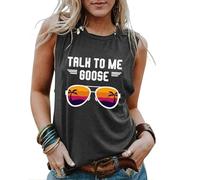 Jsrichhe Womens Funny Sunglasses Graphic Print T Shirt Vest Tops Sleeveless Tank Tops Talk to Me Goose Tees (Dark grey,S,S)