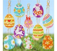 JSRQT 10 PCS Diamond Art Painting Keyrings Easter Keyring Making Kit Bunny Egg Double Sided Full Drill Diamond Pasted Painting Keychain Mosaic Stickers Key Rings Crafts for Women Girls Purse Bag