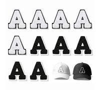 JSRQT 10Pcs Iron on Patches Letter A, Black White Alphabet Sew On Patches Embroidery Applique 7cm, Self Adhesive Letter Embroidered Patch Decorate for Clothing, Hat, Bag, Jackets, Jeans, Repair Hole