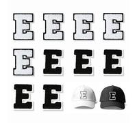 JSRQT 10Pcs Iron on Patches Letter E, Black White Alphabet Sew On Patches Embroidery Applique 7cm, Self Adhesive Letter Embroidered Patch Decorate for Clothing, Hat, Bag, Jackets, Jeans, Repair Hole