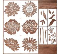 JSRQT 10Pcs Large Flower Stencils for Painting,Daisy Sunflower Stencil Drawing Templates for Garden Fence Wood Furniture Fabrics,Reusable Floral Stencils for DIY Home Decor 11.8”