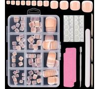JSRQT 120 PCS French Fake Toe Nail Art Tips with Nail File Buff Cuticle Pusher False Nail for Toes Acrylic Toe Nail Nude White False Toenails for Women Girls Press on Toenails Stick on Toenails