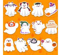 JSRQT 12Pcs Halloween Sticky Notes, Cute Ghost Shaped Self-Adhesive Notes for Adult Kids, Small Removable Post Sticky Memo Pads for School Office Plan Reminder, Classroom Rewards, Party Decor