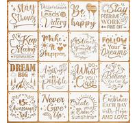 JSRQT 16Pcs Inspirational Word Stencil for Painting - Reusable Plastic Quotes for Craft, Motivational Drawing Template for DIY Wood, Wall, Shirt, Canvas, and Card Making, 20x20 CM