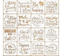 JSRQT 16Pcs Inspirational Word Stencils for Painting, Plastic Reusable Stencil Template for Craft, Motivational Quotes Drawing Painting Stencils Kit for DIY Wood Wall Home Decor Card Making