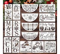 JSRQT 17Pcs Christmas Stencils for Painting, Large Size Christmas Welcome Plastic Porch Stencils for Craft Reusable, Christian Believe New Year Xmas Templates for Wood Sign, Window Wall Door Decor