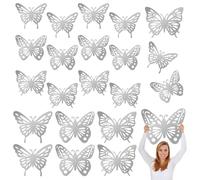 JSRQT 18Pcs 3D Large Butterfly Party Decorations, 2 Sizes 3 Styles Big Butterfly Wall Decorations Set, 3D Large Wall Stickers Wall Decor for Birthday Wedding Bedroom Baby Shower(Silver)