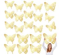 JSRQT 18Pcs 3D Large Butterfly Party Decorations, 2 Sizes 3 Styles Big Butterfly Wall Decorations Set, 3D Large Wall Stickers Wall Decor for Birthday Wedding Bedroom Baby Shower(Golden)