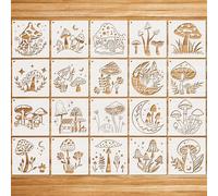 JSRQT 20 Pcs Mushroom Stencils for Craft Reusable, Mushroom with Moon Star Design Plastic Templates, Drawing Painting Stencils Kit for Canvas Scrapbook Wood Wall Decor