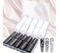 JSRQT 20 Rolls Nail Foils Transfer Sticker, Lace Nail Foil Glue White Black Flower, Foil Wraps Art Stickers Decals, Self-Adhesive Transfer Sticker for Women, DIY Starry Sky Manicure Decoration