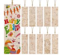 JSRQT 20Pcs Easter Bookmarks, Wooden Bookmark Blank for Easter Craft, Bunny Egg Page Clips Paper Marks with Ropes, Unfinished Wood Hanging Tags Pendants for Book Lovers Student Teacher DIY Handmade