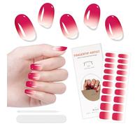 JSRQT 20Pcs Semi Cured Gel Nail Strips, Gradient Pink Gel Nail Polish Stickers for Women Girls, Long Lasting Full Nail Strips Wraps UV Art, Finger Manicure Decoration