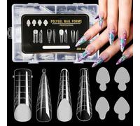 JSRQT 288Pcs Nail Dual Forms Kit for Polygel,Duet System Nails Forms for Extension,Silicone Molds Acrylic Nail Tips Forms Sticker,4 Styles 12 Sizes Scale