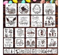 JSRQT 28Pcs Easter Painting Stencils for Craft, Plastic Reusable Bunny Egg Flower Word Stencils Drawing Painting Kit, Mixed Size Easter Template for Canvas Craft Card Making Party Home Wall Decor