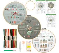 JSRQT 3 Pack Embroidery Stitches Practice Kit Stamped Embroidery Kit with Flowers Patterns DIY Cross Stitch Kit for Adults Beginners Craft Lover Embroidery Starter Kit Stitch Sampler Cross Stitch Kits
