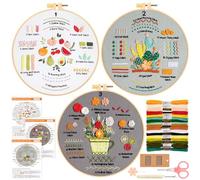 JSRQT 3 Sets Embroidery Kit for Beginners Adults, Embroidery Practice Kit for Craft Lover to Learn 31 Different Stitches, DIY Handmade Cross Stitch Starter with Tool, Instructions, Needle and Thread