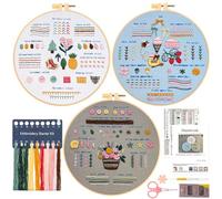 JSRQT 3 Sets Embroidery Practice Kit for Beginners,Embroidery Skill Techniques，Hand Needlepoint Craft Kits Learn Stitches Practice Skill for Adults Beginners