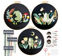 JSRQT 3 Sets Full Range of Embroidery Starter Kit,Frog Patterns Stamped Cross Stitch Kits for Adults Beginners,Handy Sewing Needlepoint Art Kit for Home Decoration