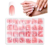 JSRQT 360 Pieces French Tip False Nails Artificial Acrylic Full Cover Fake Press on Square Long Nude Color Stick Art Manicure Decorations for Women Girls