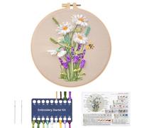 JSRQT 3D Ribbon Embroidery Starter Kits for Beginner, Needle Point Embroidery Kits for Adults and Kids, Flower Stamped Cross Stitch Kits, DIY Craft Handmade Embroidery Kit with Needle and Threads