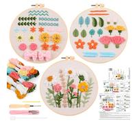 JSRQT 3Pcs Punch Needle Starter Kit for Beginners, Punch Needle Embroidery Practice Kit for Craft Lover to Learn Basic Stitch, DIY Cross Stitch Rug Hooking Beginners Set with Tool and Instructions