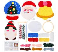 JSRQT 4 Pieces Punch Needle Coaster Kit Christmas Embroidery Starter Gift for Adults Beginners DIY Car Drink Art Craft with Santa Claus Snow Globe Bell Pattern Tools Instructions Rug Hooking
