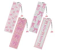 JSRQT 4Pcs Pink Diamond Art Painting Bookmark for Reading, 5D Butterfly Bow Diamond Art Bookmarks with Tassel,DIY Beaded Rhinestone Book Mark for Mosaic Making Arts Crafts Gift
