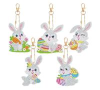 JSRQT 5 PCS Diamond Pasted Painting Keychain Kit Easter Diamond Art Keyrings Bunny Rabbit Diamond Rhinestone Painting Key Chains Pendant Double Sided Full Drill Mosaic Making Kit for Handbag Purse