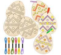 JSRQT 5 Pieces Wooden Sewing Cross Stitch Kits Embroidery Kit Easter Craft Cross Stitch Kit Egg Wooden Keyring DIY Starter Set for Beginners Bookmark Sewing Frames Needles Threads