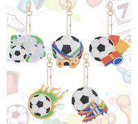 JSRQT 5D DIY Diamond Pasted Painting Keychain Kit Football Art Stickers Key Rings Double Sided Full Drill Mosaic Craft Pendant for Backpack Handbag Ornaments Decoration