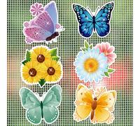 JSRQT 6 Pairs Decorative Screen Door Magnets,Double Sided Fridge Magnets Stickers,Magnetic Patio Sliding Screen Decals Bird Strike Protector,Butterfly Flowers Designs