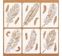 JSRQT 6 Pcs Painting Template Feather DIY Craft Template Plastic Painting Stencil Drawing Stencils Reusable Wall Stencil for Scrapbooking Furniture Clothes Washable Paint Stencils 29.7×21cm