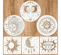 JSRQT 6 Pieces Large Painting Stencils,Reusable Moon and Sun Theme Drawing Templates Craft Set,Wall Stencil for Home Art Decor,Stencils for Painting on Wood Fabric Canvas Paper(30x30CM)