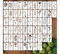 JSRQT 60Pcs Wildflower Stencils for Craft Reusable, Flower Leaf Plastic Stencil Template for Painting, Spring Drawing Painting Stencils Kit for Wood Canvas Glass DIY Card Making Stencils, 3.5×2 inch