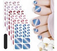JSRQT 6Pcs Glitter Toe Nail Stickers, Full Cat Eye Toenail Polish Stickers Decals, Self-Adhesive Gel Tips Toenail Strips Wraps, for Women Girls DIY Manicure Feet