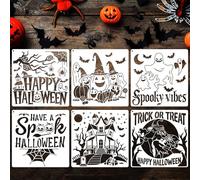 JSRQT 6Pcs Large Halloween Decoration Template, Plastic Reusable Pumpkin Ghost Stencils for DIY Craft, Drawing Painting Stencils Set for Painting on Wall, Wood, Canvas, Party Decoration, 25×25cm