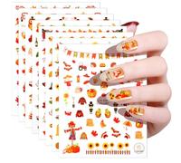 JSRQT 8 Sheets Nail Art Stickers Decals Thanksgiving Day Autumn Design Manicure Tips Stencil Maple Leaves Pumpkin Self Adhesive Tattoo Accessories 3D DIY Cute Strips Gel Transfers Decoration