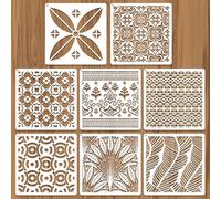JSRQT 8Pcs Mixed Large Size Texture Layering Stencils, Geometric Mandala Decoration Templates for Painting, Plastic Reusable Craft Stencils Set for Furniture Floor Canvas Wood Glass, 7.87 in