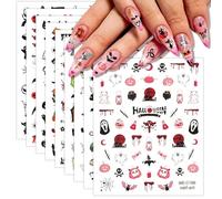 JSRQT 9 Sheets Nail Art Stickers Decals Halloween DIY Self Adhesive Transfers Horror Pumpkin Waterproof Manicure Tips Design Stencil Spider Ghost Witch Web Bat Cute Tattoo Accessories Decoration
