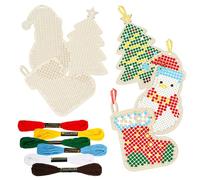 JSRQT Christmas Craft Cross Stitch Kit 5 Pieces DIY Wooden Sewing Cross-Stitch Keyring Winter Snowman Tree Snowflake Bird Decoration Frame Embroidery Starter Bookmark for Beginners Arts and Crafts